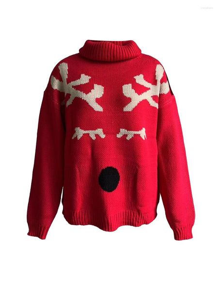 Pulls pour femmes Noël pour les femmes à manches longues Crewneck Renne Flocon de neige Imprimer Pull tricoté Tops 2023 Holiday Jumper festif