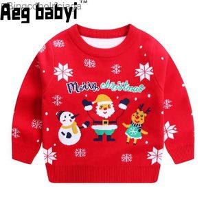 Damestruien Kersttrui Herfst Winter Kinderkleding Baby Meisjes Jongens Truien Kerstman Print Gebreide Trui Kinderfeest TruienL231010