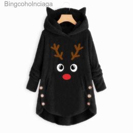 Suéteres para mujer Suéter navideño para mujer Abrigos con capucha de gran tamaño Hiver Pullover Pull Noel Femme Feo 2022 Invierno Parka negra grande 5XL 4XL 3XLL231010