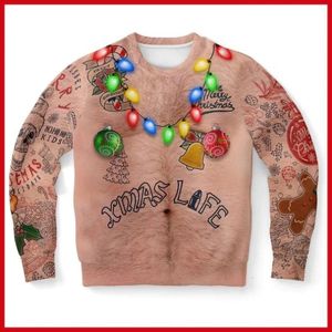 Damestruien Kersttrui Nieuwigheid Grappig Oplichtend Topless Lelijke kersttrui Heren en dames 3D-printen Pullover Truien Warme trui 231130