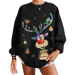 Pulls pour femmes Pull de Noël Femmes Automne Hiver O-cou Pull Lâche À Manches Longues Imprimer Pulls Chaud Tricot Pull Moche Sweat Tops Y2k 221006