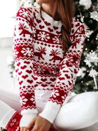 Damestruien Kerstmis Damestrui Kerstman Kerstmis Afdrukken Lange mouw O-hals Breien Pullover Top Jumper Knitwear