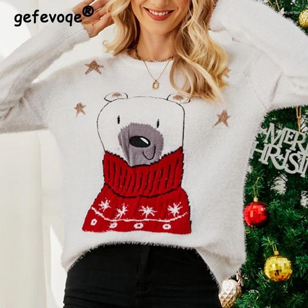 Pulls pour femmes Vêtements 2023 Hiver Kawaii Funny Cartoon Bear Broderie Pull tricoté Y2K Casual Streetwear Tops à manches longues Jumpers