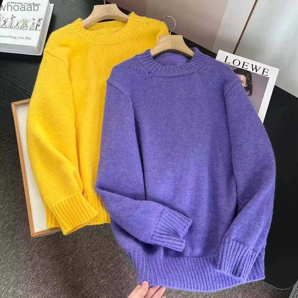 Women's Sweaters Co Jersey de punto informal para mujer, Jersey de punto informal de dos colores, Jersey de manga larga con cuello redondo, Top elegante YQ231128 2023 nueva moda