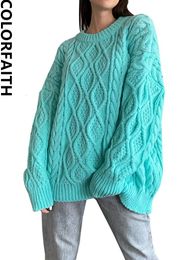 Chandails pour femmes Colorfaith SW3191JX Y2K Pulls Vintage surdimensionné à la mode tricoté élégant automne hiver femmes pulls hauts sauvages 231013