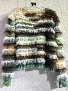 Chandails pour femmes rayé coloré frangé bavure mode pull à manches longues pull européen 2023 tempérament sauvage
