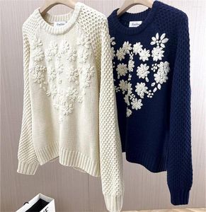 Pulls pour femmes Crochet Daisy Floral Broderie Pulls tricotés Haute Qualité Femmes Cachemire Laine Pull O Cou Femme Basic Knitwear