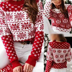 Pulls pour femmes Crochet Pulls Femmes Basic Jumpers Loose Fit Motif de flocon de neige à manches longues Style de Noël Casual Crew Neck Holiday OutfitL231010