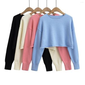 Suéteres para mujer Cultivos para mujeres 2023 Moda coreana Prendas de punto Y2K Ropa recortada Jerseys sueltos negros Top de manga larga rosa