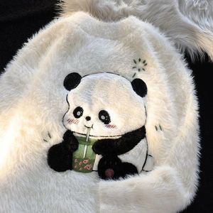 Pulls pour femmes Panda de dessin animé mignon imprimé pour les filles Preppy étudiants en vrac surdimensionné O-cou pull d'hiver Jumper Y2K Kawaii vêtements