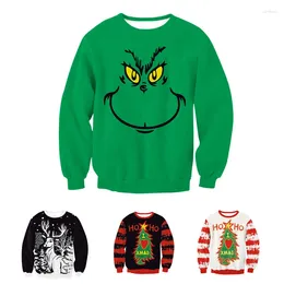 Damestruien Leuke cartoonprint Kerstsweater voor dames Heren Oneck Wintertrui Mouw Rood Groen Maxi Damessweatshirts Jaar