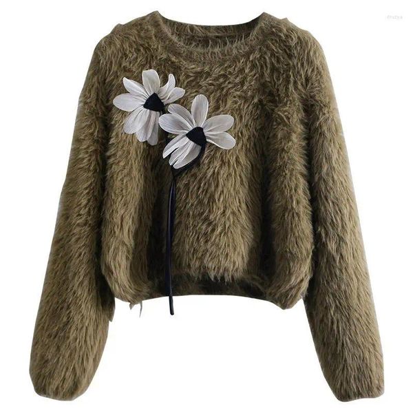 Pulls pour femmes D Flower Imitation Mink Polaire Pull pour femmes Automne / Hiver Lâche Doux Glutineux Pull Pull Haut Court