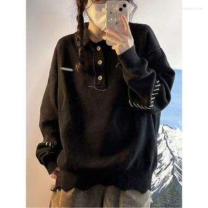 Pulls pour femmes Deeptown Black Vintage Pull Femmes Style Japonais Streetwear Pull Surdimensionné Tricots Gothique Tricoté Pull Bouton