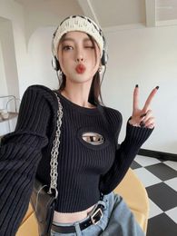 Pulls pour femmes Deeptown mode coréenne pull court femmes Vintage Hip Hop Sexy Slim évider pull décontracté Chic tricots Y2K hauts