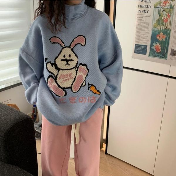 Pulls pour femmes Deeptown Preppy Pull à col roulé Femmes Japonais Kawaii Anime Tricot Femelle Jumper Harajuku Mode Tricots Esthétique