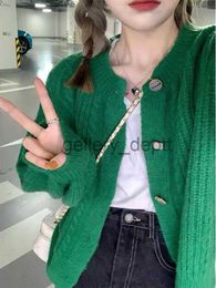 Damenpullover Deeptown Vintage Green Cropped Cardigan Frauen Harajuku Übergroßer Strickpullover Koreanische Casual Langarm Tops 90er Jahre Streetwear J230921