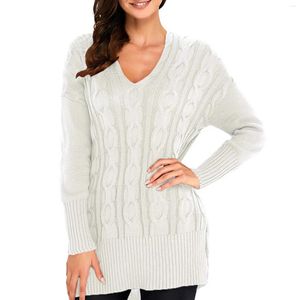 Suéteres de mujer Deplorable Sudadera con capucha de algodón con cuello en V, suéter de punto jacquard, jersey, túnica de punto, gráfico básico