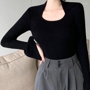 Pulls pour femmes Design Pull en tricot Femmes Niche Manches longues Femmes 2022 Hiver Coréen Lotus Slim Pull Top