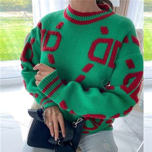 Damessweaters Designe lange mouw roze trui gebreid groen Y2K O-hals losse oversized pullover casual jassen