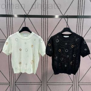 Diseñador de suéteres de mujer 2023 Nueva moda Verano Lentejuelas Bordado Diseño Suéter Mujeres O-cuello Manga corta Damas Casual Jersey de punto WR1W