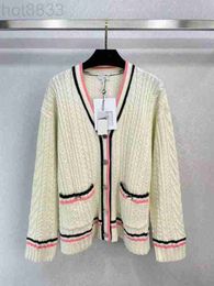 Suéteres de mujer Diseñador 2023 Primavera Verano Milan Runway Cuello en v Suéter de manga larga High End Jacquard Cardigan Ropa LAJ3