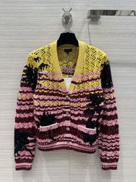 Suéteres de mujer diseñador 2024 nuevas tapas de primavera Milan Runway cuello redondo manga larga de gama alta Jacquard pulóver ropa