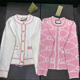 Suéteres para mujer Diseñador Cardigan Mujeres Suéter Pink White Button Up Shirt Classic Letter Print Moda Regular Casual Manga larga Chaqueta de punto Ropa para mujer 7uey