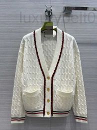 Pulls pour femmes designer collège cardigan à col en V manteau nouvelle pâte frite ruban torsadé pull lâche en automne et en hiver 2022 XQS3