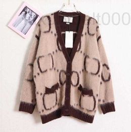 Dames truien ontwerper luxe ggity print mode gebreide jas dames v-neck mohair vest Koreaanse vrouwen los 1u1x