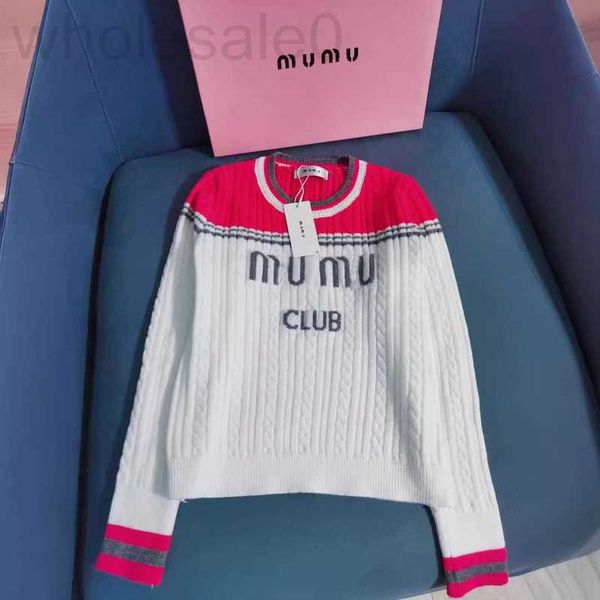 Pulls pour femmes Designer Commerçant Zhi Miao Jia Mu Édition correcte Début du printemps Polyvalent Simple Bloc de couleur Broderie Net Rouge Pull tricoté Bas GZLV