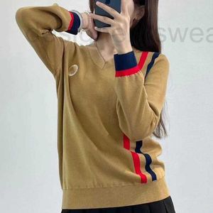 Damessweaters Designer trendy merk gestreept lint geborduurde trui met lange mouwen veelzijdig voor herfst en winter warme ronde hals paar gebreid UF36