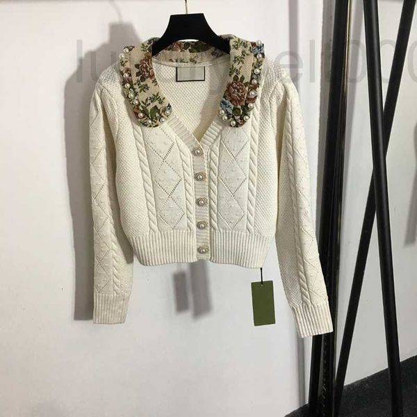 Pulls pour femmes Designer Trendy Flora Jacquard Personnalité Perle Ornent Cardigan Manteau Fille Belle Charme Tricot Vestes Pull R41U