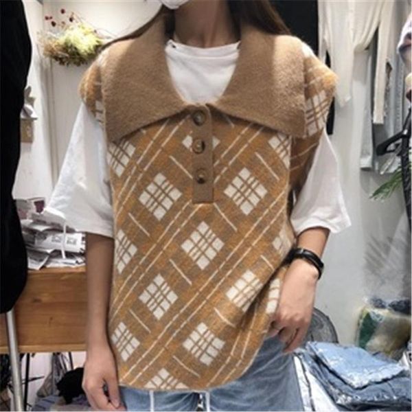 Chandails pour femmes Diamant Angleterre Style Tricot Gilet Femmes Casual Lâche Laple Boutons Décoration Chandail Sans Manches Pour Femme Pull Gilets