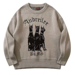 Suéteres para mujeres Doberman Patrón de perro Suéter vintage Hombres Y2K Streetwear Hip Hop Punto 2022 Nuevo Harajuku Moda Retro Casual Jerseyyolq