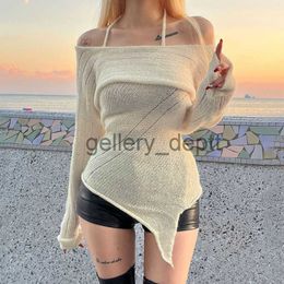 Pulls pour femmes Dourbesty Harajuku Pulls Y2K Asymétrique Chic Mode coréenne Pulls tricotés pour femmes Halter Camisole + Slash Neck Tops J230921