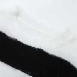 Damenpullover Pullover mit tiefer Schulterpartie Gestreifter Drop-Shoulder-Strick für Frauen O-Ausschnitt-Pulloveroberteil mit langen Ärmeln Weicher warmer Winter