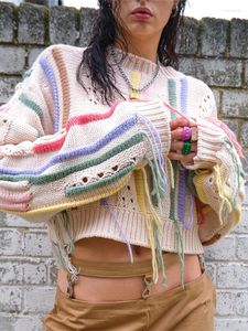 Pulls pour femmes femmes tricoté Patchwork gland pull Sexy Y2K vêtements à manches longues haut court Vintage coréen mode vacances