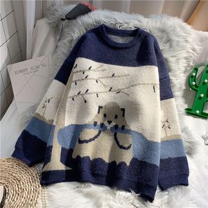 Damestruien ebaihui cartoon truien herfst winter o nek dikke pullover lange mouw kawaii vrouwen gebreide jumpers extra grote trui 220827