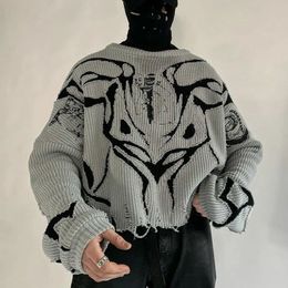 Damestruien Ecologisch dorp Zwart Wit Truien Y2k Kleding Truien Vernietigd Ripped Damestrui Harajuku Gat Trui 230912