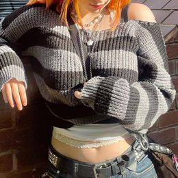 Panels féminins Egirl Gothic Striped Trined Pulluvers 2000S Retro Dark Academia Sweater Y2K vintage Harajuku Grunge Choters Automne Clothes 230814