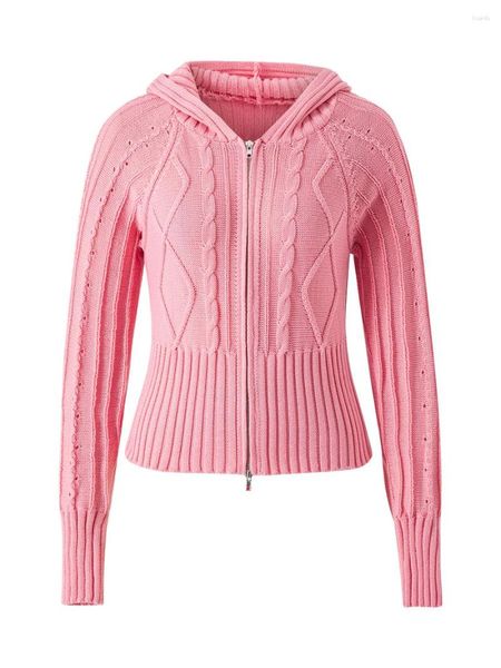 Pulls pour femmes Élégant et confortable Pull en tricot épais surdimensionné avec capuche - Cardigan zippé de style Y2K tendance pour un look chic et décontracté