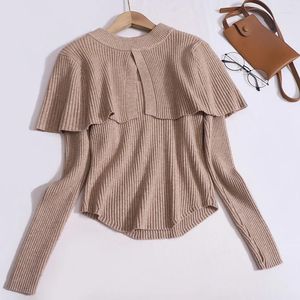 Suéteres de mujer elegante suave estilo ceroso suéter mujeres jerseys otoño invierno 2024 moda chal corto o cuello manga larga base tops