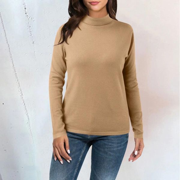 Pulls pour femmes élégant col roulé pull tricoté coupe ajustée col rond sous-vêtements thermiques haut mode coréenne dames pulls à capuche