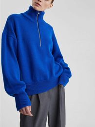 Damestruien Elegante Turtleneck Winter Warm Sweater Fashion Solid Tops For Women Simplicity White Blue Zipper Gebreide 230822