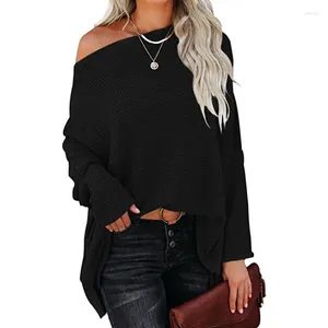 Damestruien Elegante dames gebreide onregelmatige trui Top Casual Vintage Batwing Lange mouw Eén schouder Losse gebreide kleding