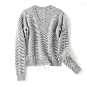 Pulls pour femmes Angleterre Style Pure Cachemire Pull Femmes 2023 Hiver Chaud 400g Mode Coréenne Sueter Mujer V-Col Pull