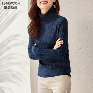 Pulls pour femmes Esdon 2022 fil grossier lâche pull bleu uni Style anglais col roulé pulls chauds pour femmes vêtements épais