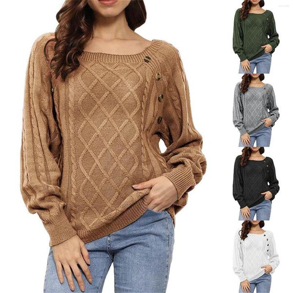 Pulls pour femmes Dames européennes et américaines en automne hiver pull en coton surdimensionné couleur unie conception de bord de laine chemise de tête polyvalente