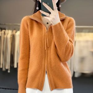 Pulls pour femmes Européen Fat MM Col montant 100 Laine Zipper Cardigan Cardigan Femmes Lâche Grande Taille Pull Automne et Hiver Top épais 231219