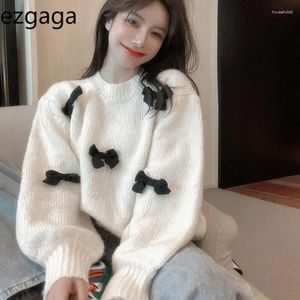 Chandails pour femmes Ezgaga Sweet Pull Pull Femmes Automne Hiver Lâche Bow Outwear Tricoté Tops O Cou Chaud Femme Jumper Casual Mode